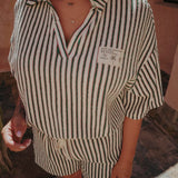 LIYANA ECRU/GREEN STRIPED TWO-PIECE SET