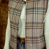 FAEDRA BROWN CHECKERED SLEEVELESS ZIP JACKET