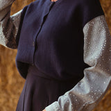 LOUELLA DARK BLUE DIAMOND SLEEVES CARDIGAN