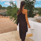 MARISOL BROWN ONE SHOULDER JUMPSUIT