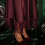 HO HO HOLD ME BURGUNDY SATIN SKIRT