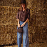 SKYLAR BROWN SUEDE BUTTON BLOUSE