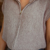 AURIELLE TAUPE KNITTED ZIP SWEATER