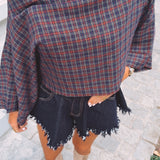 CORALIE DARK BLUE CHECKERED BLOUSE