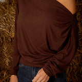 WAVERLY BROWN DRAPED LONGSLEEVE SHIRT