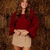 GRISELDA BORDEAUX CROCHET SWEATER