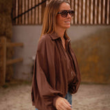FAYE BROWN ZIP BLOUSE