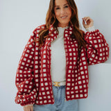 JULIETTE RED/BEIGE CHECKERED ZIP JACKET