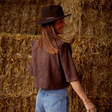 SKYLAR BROWN SUEDE BUTTON BLOUSE