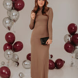 SLAY THE DAY LONG TAUPE DRESS