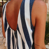 SOL, MAR Y TU DARK BLUE/WHITE STRIPED DRESS