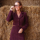 DELANEY BURGUNDY CROPPED BUTTON BLAZER