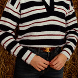 MAUREEN DARK BLUE STRIPED POLO KNIT SWEATER