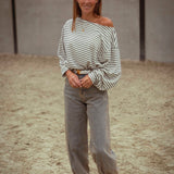 PRE-ORDER ASTER ECRU/DARK BLUE STRIPED LONGSLEEVE SHIRT