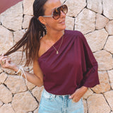 CALELLA BORDEAUX ONE SHOULDER BLOUSE