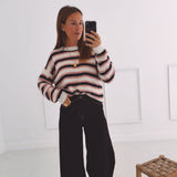 YVETTE BEIGE/DARK BLUE STRIPED SWEATER