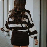 ZAYA BROWN ROLLNECK STRIPED SWEATER