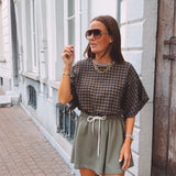 PRE-ORDER EMALINE KHAKI CHECKERED T-SHIRT