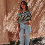DALILA DARK BLUE/ECRU STRIPED T-SHIRT