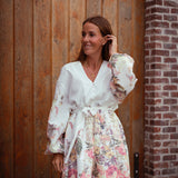 SCARLET WHITE FLOWER LINEN DRESS