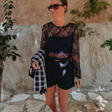 ELENA DARK BLUE LACE LONGSLEEVE TOP