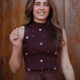 HAZEL BROWN DIAMOND RIBBED TOP