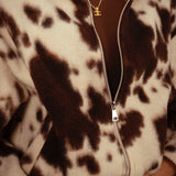 PAVINE BROWN COW PRINT ZIP JACKET