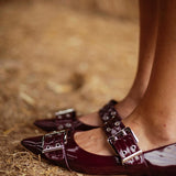 JACKIE BURGUNDY BUCKLE FLATS