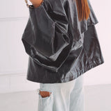 AMELIE BLACK SHINY LEATHER JACKET