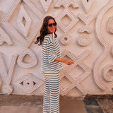 KAWTAR DARK BLUE STRIPED CROCHET TWO-PIECE SET