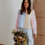 FEMKE PASTEL STRIPED OPEN BACK BLOUSE