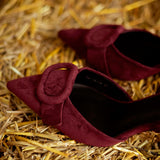 ROWDY BORDEAUX SLINGBACK SUEDE HEELS