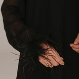 BORN TO PARTY BLACK FEATHER DRESS