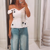 SARI ECRU POLKADOTS TOP