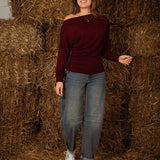 WAVERLY BORDEAUX DRAPED LONGSLEEVE SHIRT