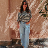 DALILA DARK BLUE/ECRU STRIPED T-SHIRT