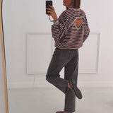 SEVERINE GREY/BORDEAUX STRIPED SWEATER