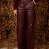 IDRA BURGUNDY WOVEN LEATHER PANTS