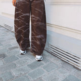 BROWN MARBLE EFFECT BALLOON PANTS