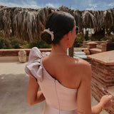 TINGHIR OLD PINK SHINY ONE SHOULDER DRESS