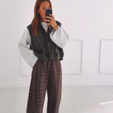 MALIA KHAKI/BROWN CHECKERED PANTS