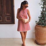 SOLANA RED/WHITE CHECKERED DRESS