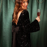 MERRY ME BLACK BOW SEQUIN DRESS