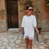DALIASA WHITE T-SHIRT DRESS WITH TOUCH OF LACE