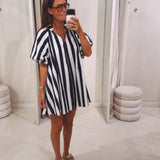 VERA DARK BLUE/WHITE STRIPED DRESS