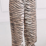BEIGE TIGER PRINT WIDE LEG PANTS