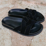 NOELIA BLACK SUEDE SLIPPERS