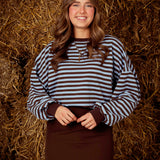 FIORA BROWN/LIGHT BLUE STRIPED SWEATER