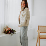 EVELYNE BEIGE SHINY LEATHER JACKET