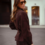 WHISPERING WIND BROWN BELT SUEDE JACKET